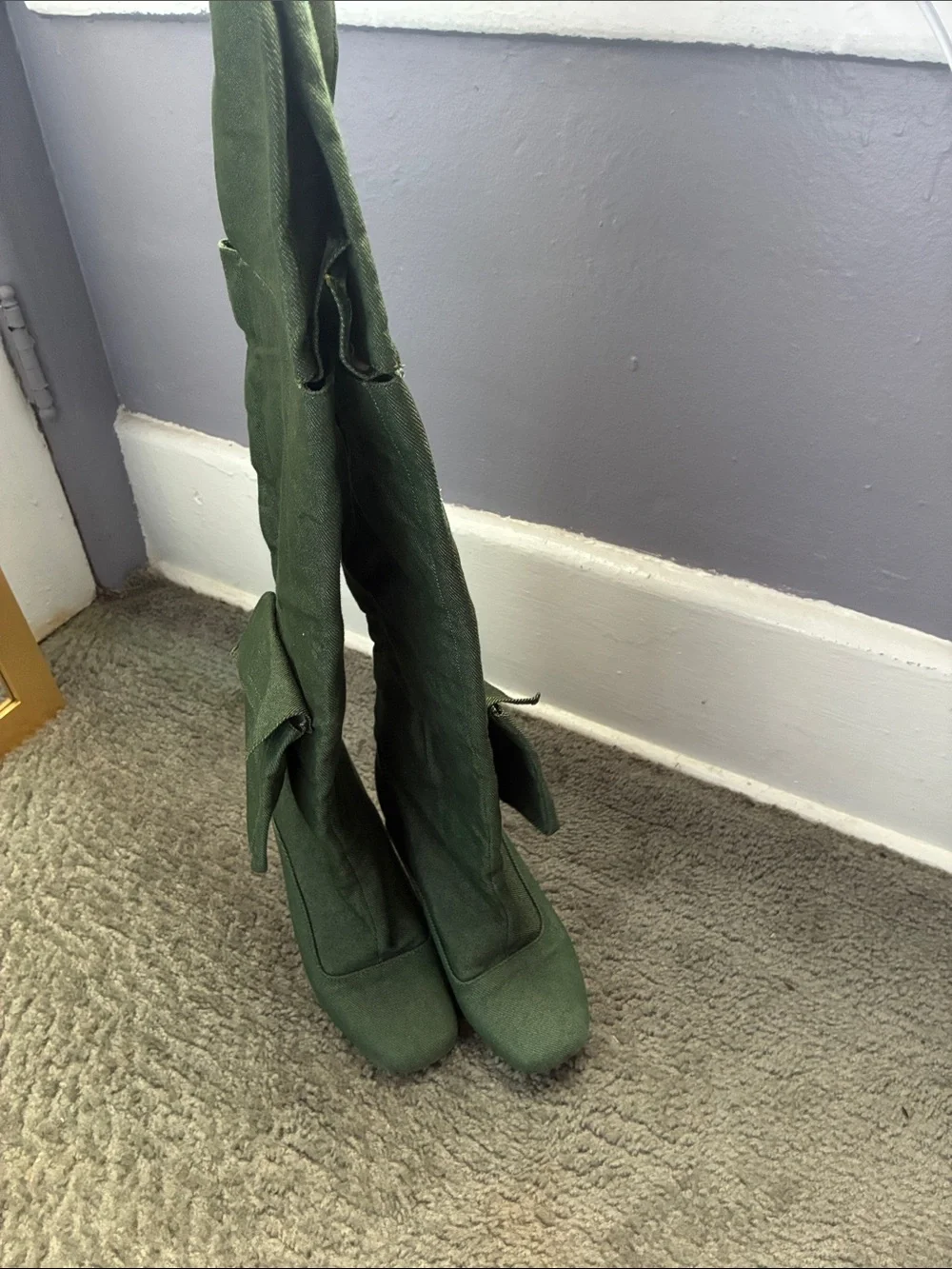 Women’s Olive Green Over-the-Knee Stiletto Boots with pockets